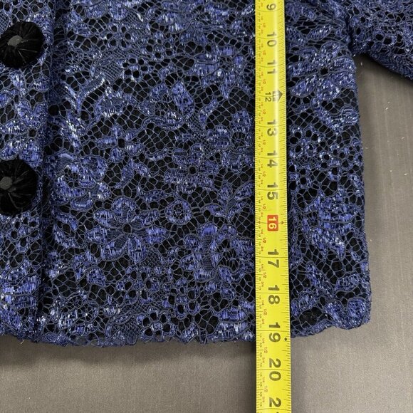 Marc Jacobs Bolero‎ Cashmere Crop Jacket Luxury Blue Metallic Floral Mesh Blazer - Picture 15 of 16